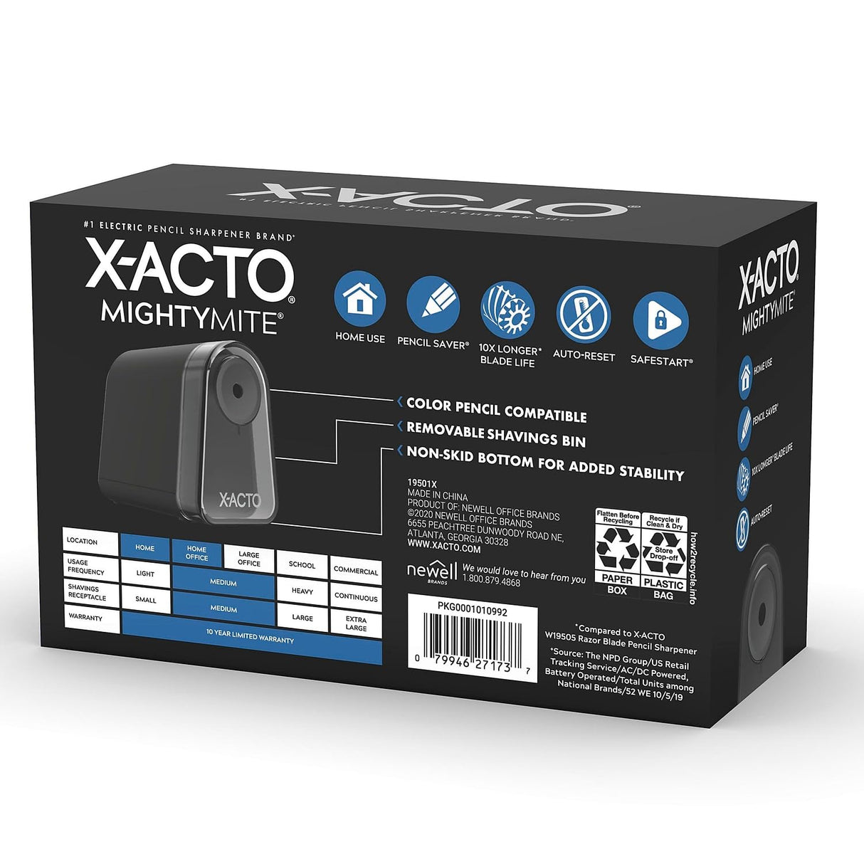 X-ACTO Pencil Sharpener, Mighty Mite Electric Pencil Sharpener, With Pencil Saver®, SafeStart® Motor, Black, 1 Count - Home, Office, School, Teacher Supplies X-Acto