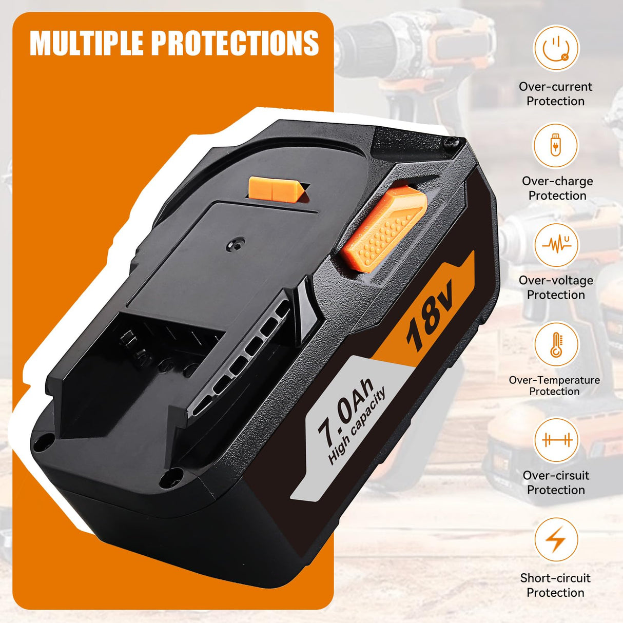 FERRYBOAT 7.0Ah Replacement for Ridgid 18V Lithium Battery R840087 R840083 R840086 R840085 R840084 AC840085 AC840086 AC840087P AC840089 Power Tool Battery 2 Packs FERRYBOAT