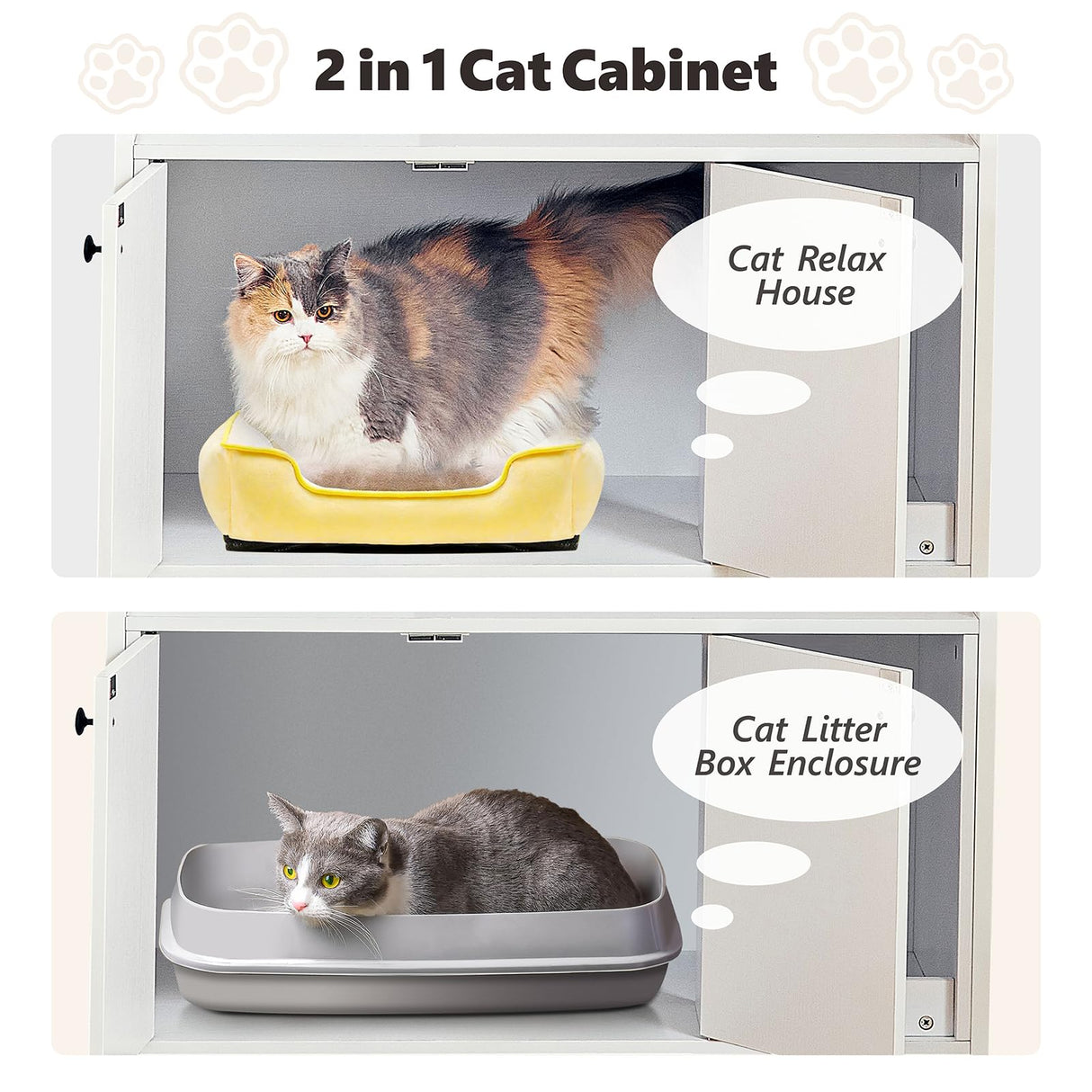 Redlife Cat Litter Box Enclosure Furniture, 2-in-1 Litter Box Furniture with Charging Socket 2 Shelves, Washroom Hidden Indoor Cat Cabinet, 53'' Wooden Pet Cabinet White Redlifeᅟᅠ