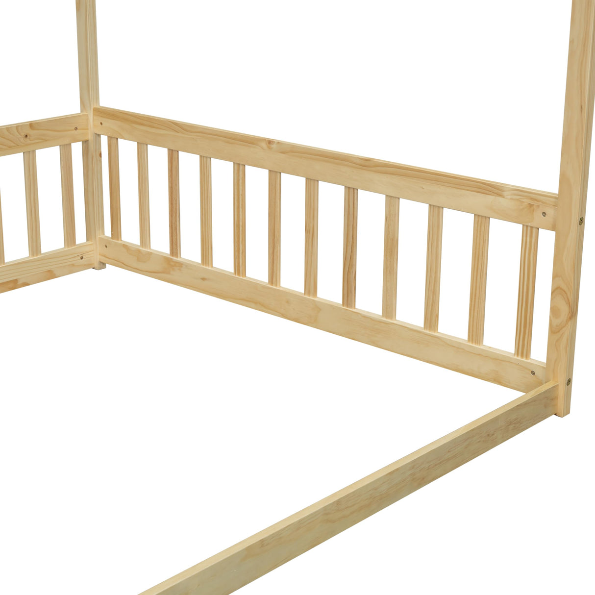Full-Size Natural Canopy Bed Frame with Guardrails for Kids – Montessori Floor Bed Design Bellemave