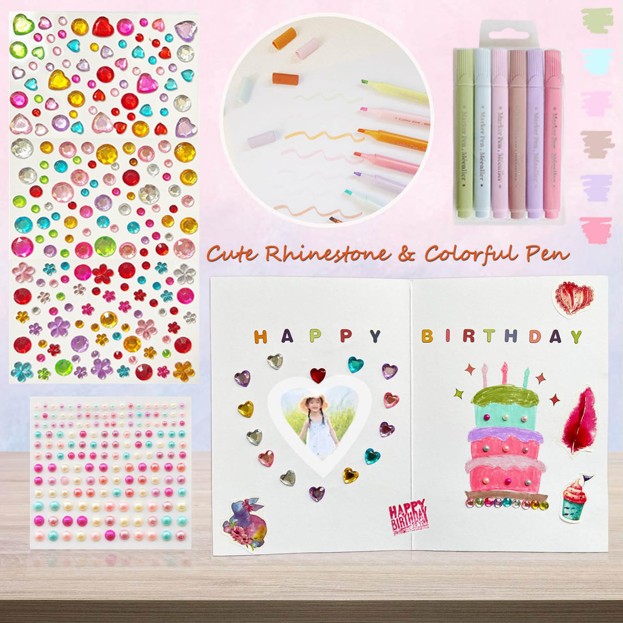 Card Making Supplies For Adults and Kids,Card Making Kits 14 Blank Greeting Cards and Envelopes with Colorpens and Stamp Set,DIY Greeting Card Set-Happy Birthday Mother's Day Thank You Christmas BOAJUNWU