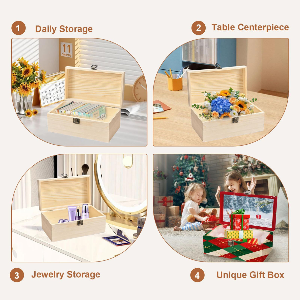 Aiofaervy Large Unfinished Wooden Box with Locking Clasp, 13x10x4.5 inch Natural Wooden Storage Boxes Unfinished Pine Wood Box for Art Hobbies Photos Jewelry DIY and Home Storage Aiofaervy