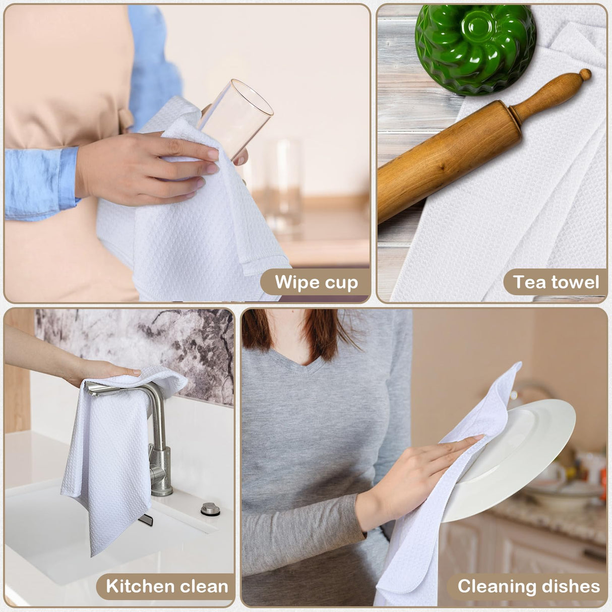 SINLAND Kitchen Towels Premium Sublimation Blank Towels Fast Drying Tea Towel Polyester Dish Towels for Drying Dishes 16 Inch X 24 Inch 10 Pack White SINLAND