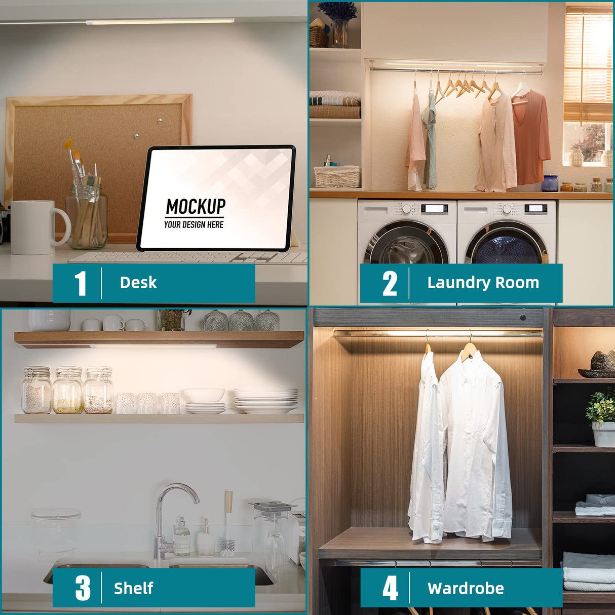 6PCS x 12 inch Under Cabinet LED Lights 4500K, Dimmable Under Counter Lights for Kitchen, Led Under Cabinet Lighting, Plug-in Under Cabinet Lights with Memory Function, Daylight White JUSJUBR