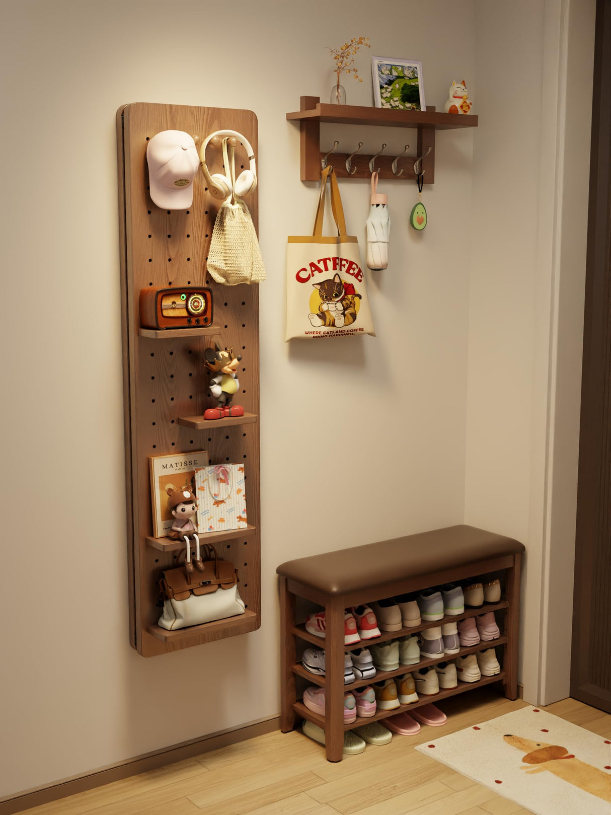 Wall Mirror Full Length,Wood Mirror with Shelf,Rustic Mirror with Hooks Full Length Mirror Wall Mounted Mirror with Multifunctional Design Panel,Living Room,Entryway KungFuWood