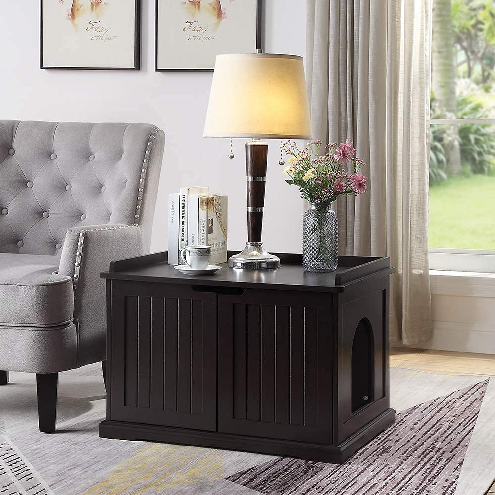 unipaws Cat Litter Box Enclosure Furniture, Cat Washroom, Hidden Litter Box Cover, Cabinet for Large Cat, Dog Proof Cat Litter Boxes, Hideaway Litter Box, Cat House, Espresso unipaws