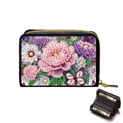 JZHYOAN DIY Diamond Art Credit Card Holder for Woman, Small Wallet Coin Purse Keychain Zipper Business Anti-demagnetization Card Holder Wallet Family Adult Man