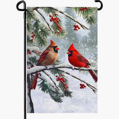 Dacawin Winter Cardinal Bird Garden Flag Red Bird Pine Twigs Yard Flag Double Sided Polyester Holly Berry Snow Seasonal Garden Flags for Outdoor Farmhouse Christams Holiday Decor 12x18 Inch