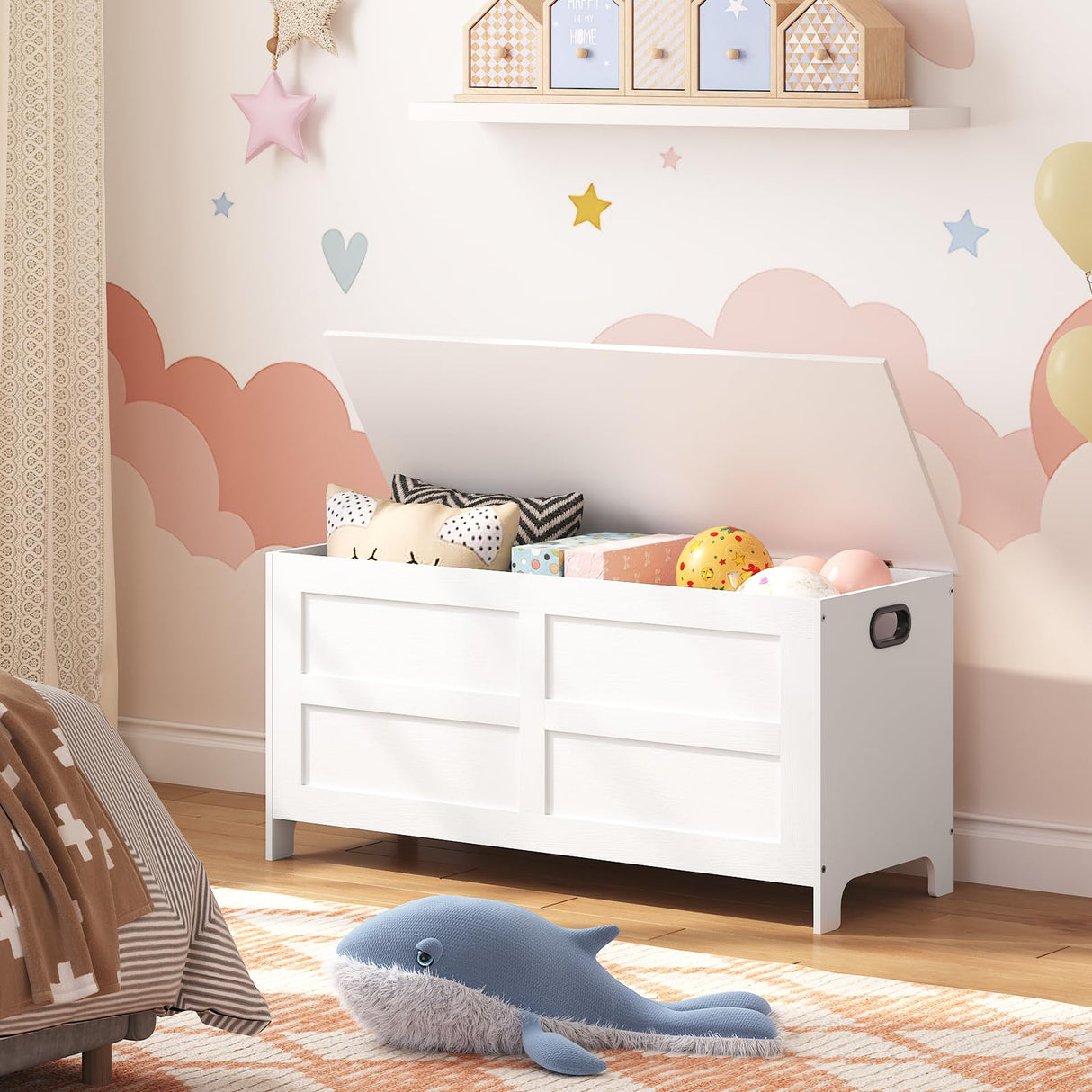 MAHANCRIS Storage Chest, 39.4”L Large Toy Chest, Entryway Storage Trunk, Toy Storage Organizer, Storage Bench with Safety Hinge, Entrance Bench for Living Room, Entrance, Bedroom, White SCWT48301 MAHANCRIS