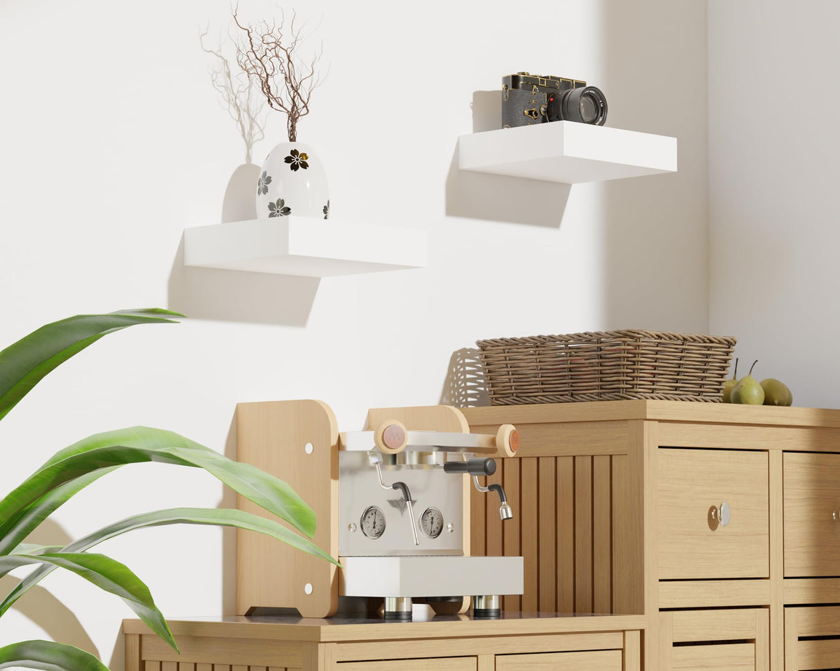 QsQueen Floating Shelves, Floating Shelves for Wall, Wall Shelves with Invisible Bracket, Bathroom Shelves, Bedroom Decor, Floating Shelf, Shelves for Wall Storage, Display Shelf, Set of 2 QsQueen