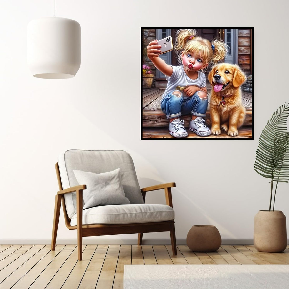 CHWGLFGG 5D Diamond Art Kits for Adults Beginners, Girl and Dog Diamond Painting Kits, DIY Full Round Drill Paint by Diamonds Dot Gem Art for Adults, Home Wall Decor 13.7X 13.7 Inch CHWGLFGG