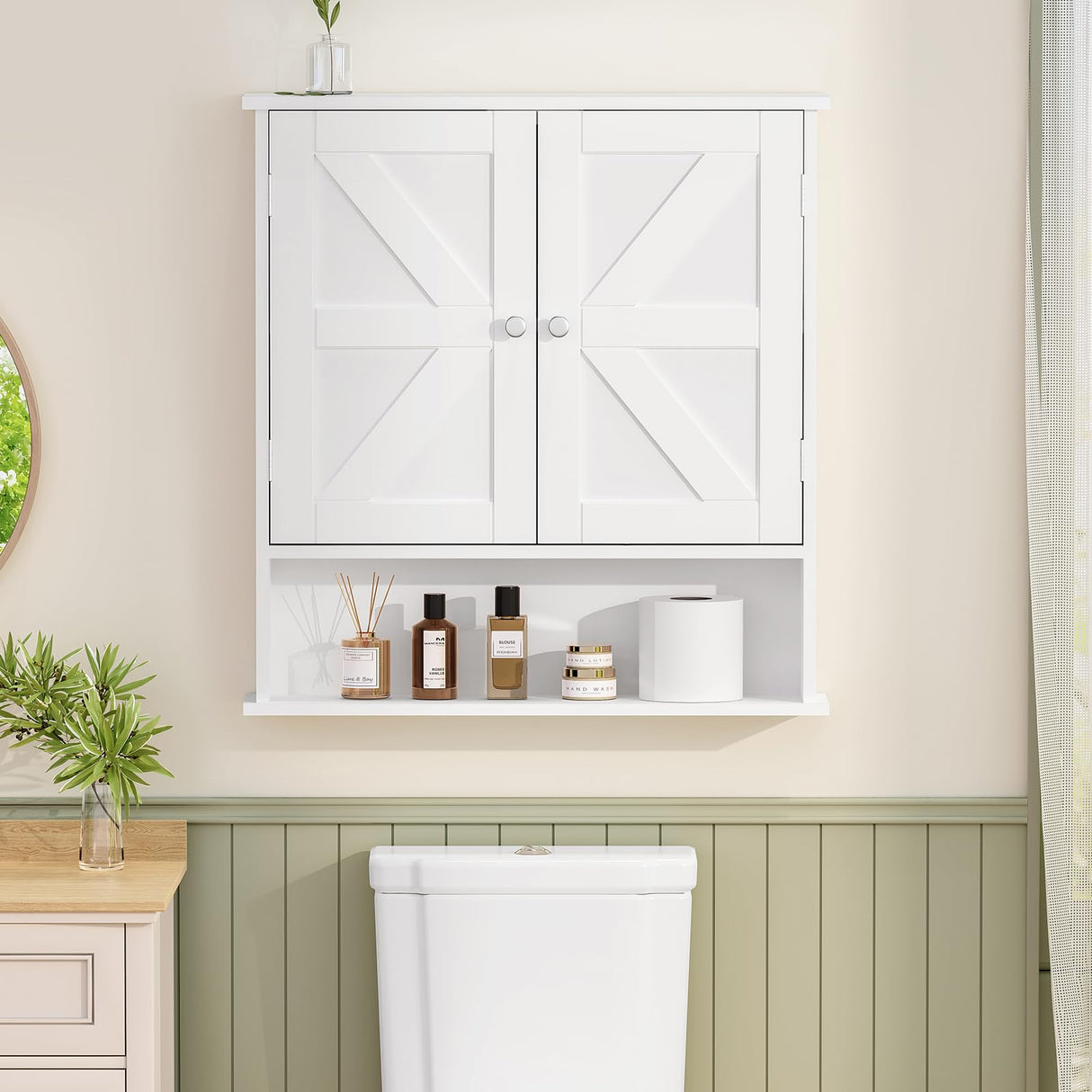 TEENFON Bathroom Wall Cabinet, Bathroom Cabinet with Barn Doors & Adjustable Shelf, Over The Toilet Storage Cabinet, Medicine Cabinet, White UNGGX001WV1 TEENFON