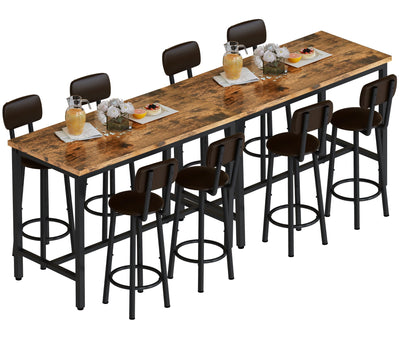 AWQM Space-Saving Faux Wooden Dining Set with 8 PU Upholstered Chairs for Modern Living