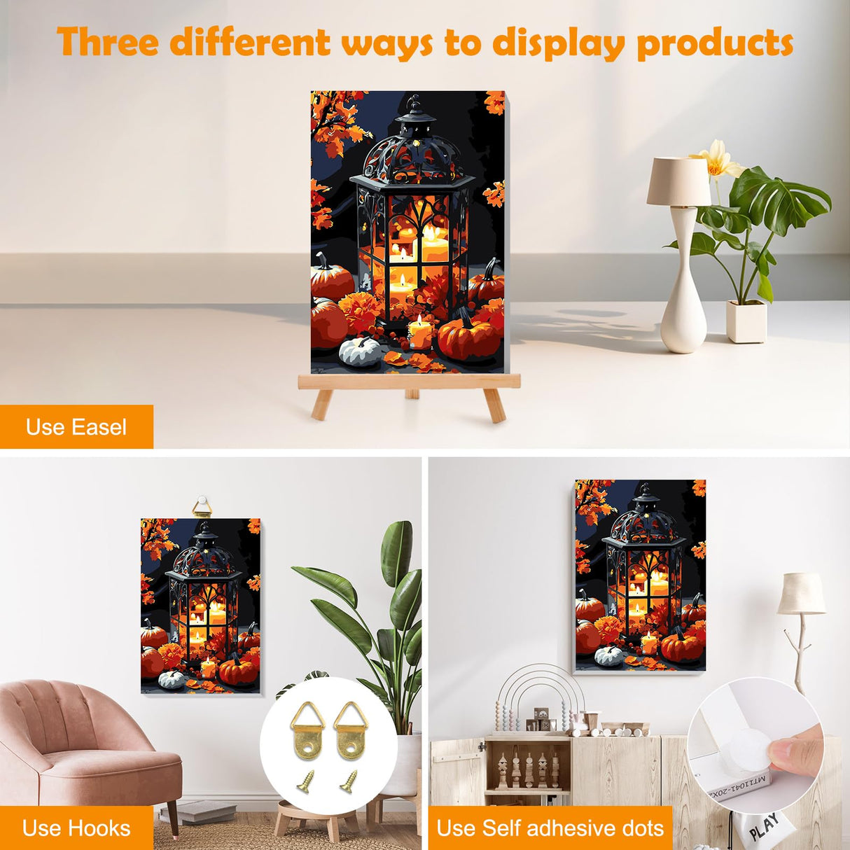 MOGTAA Halloween Paint by Numbers Kit for Adults Beginners with Frame, Fall Pumpkin Adult Paint by Number Kits on Canvas with Easel, Easy DIY Candle Oil Painting Kits for Home Decor, 8x12in MOGTAA