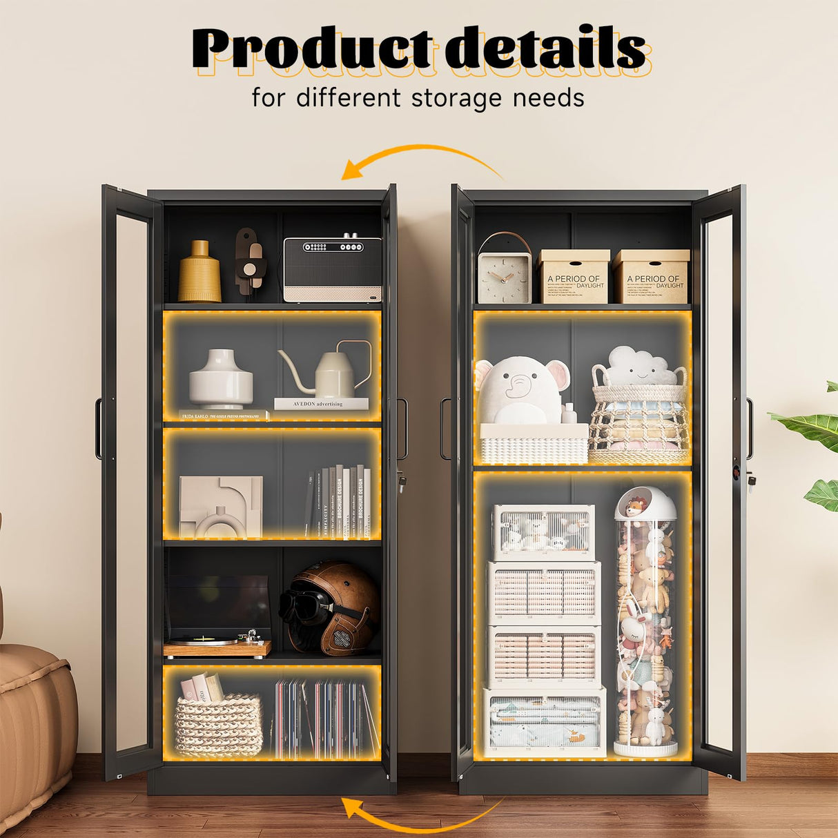 SISESOL Metal Storage Cabinet with Lock and Glass Doors,Glass Display Cabinet,67" Tall Black Storage Cabinets,Locking Curio Cabinets with 5 Shelves for Collectibles,Home,Office,Living Room SISESOL
