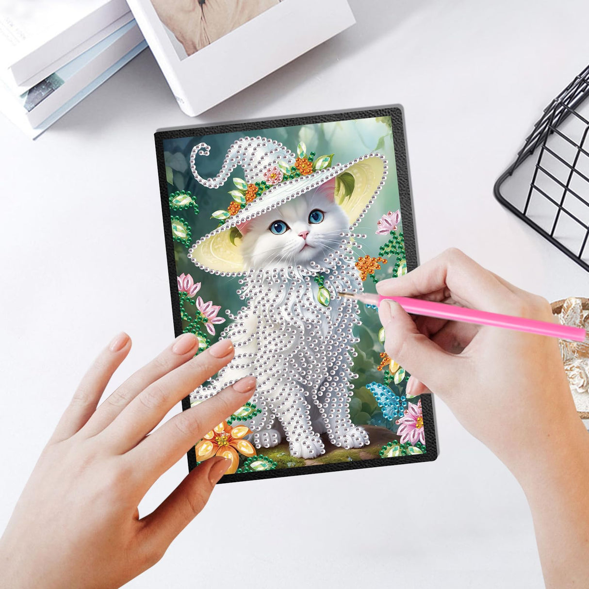 JZHYOAN Diamond Art Blank Note Book 5D Diamond Painting Notebook Kits for Adult DIY Cat Special Shape Art Dairy Travel Drawing Message Journal Sketchbook Mosaic Kit for Office Work JZHYOAN