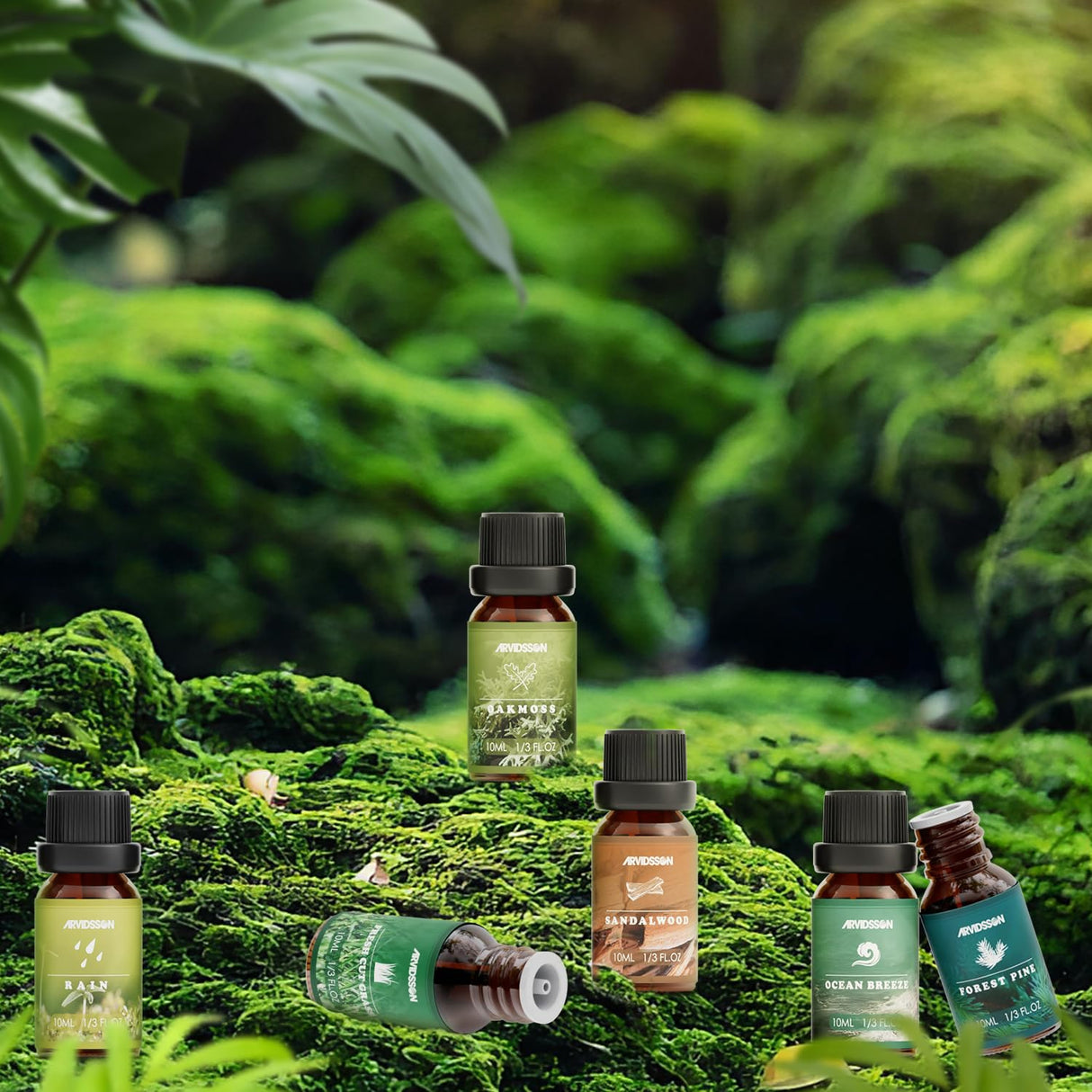 Nature Essential Oils Set, ARVIDSSON Natural Fragrance Oils for Candle Making, Fresh Cut Grass, Ocean Breeze, Rain, Pine, Sandalwood, Oakmoss, Diffuser Scented Oils ARVIDSSON
