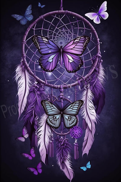 ZKOPAVS Diamond Painting Kits Purple Dream Catchers and Butterflies Full Drill Paint with Crystal Rhinestone Cross Stitch for Home Office Wall Crafts Decor 8x12 Inch