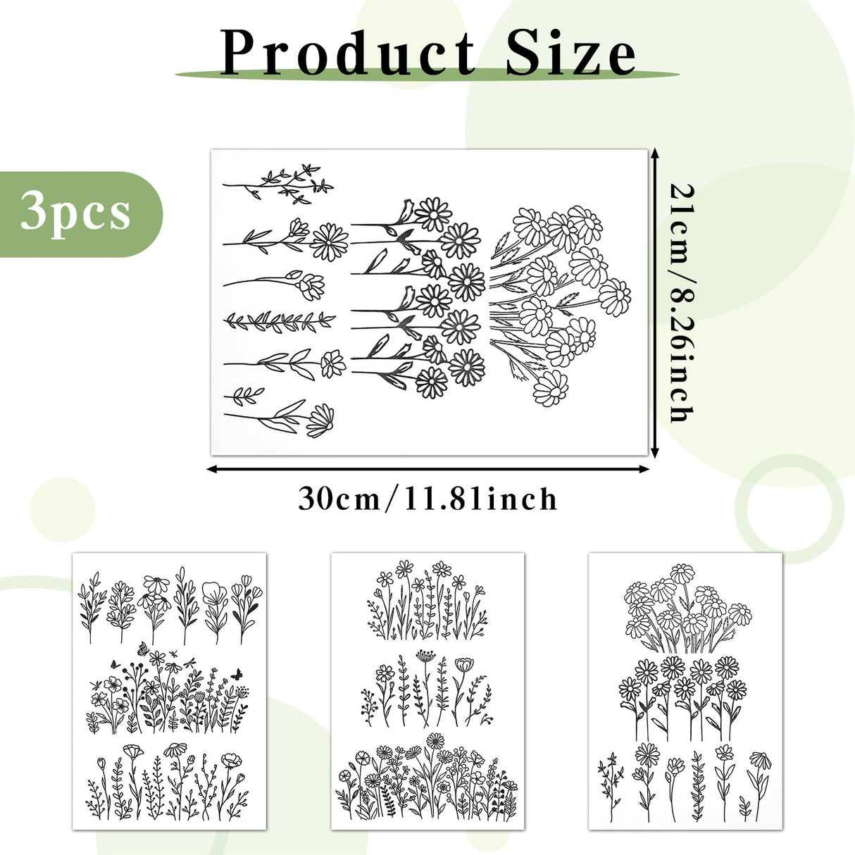 JIYIN 3 Sheets of Water Soluble Embroidery Stabilizers, A4 Water Soluble Stabilizer for Embroidery Patterns, Adhesive Daisy Leaves Butterfly Embroidered Transfer Paper Washable for Hand Sewing JIYIN