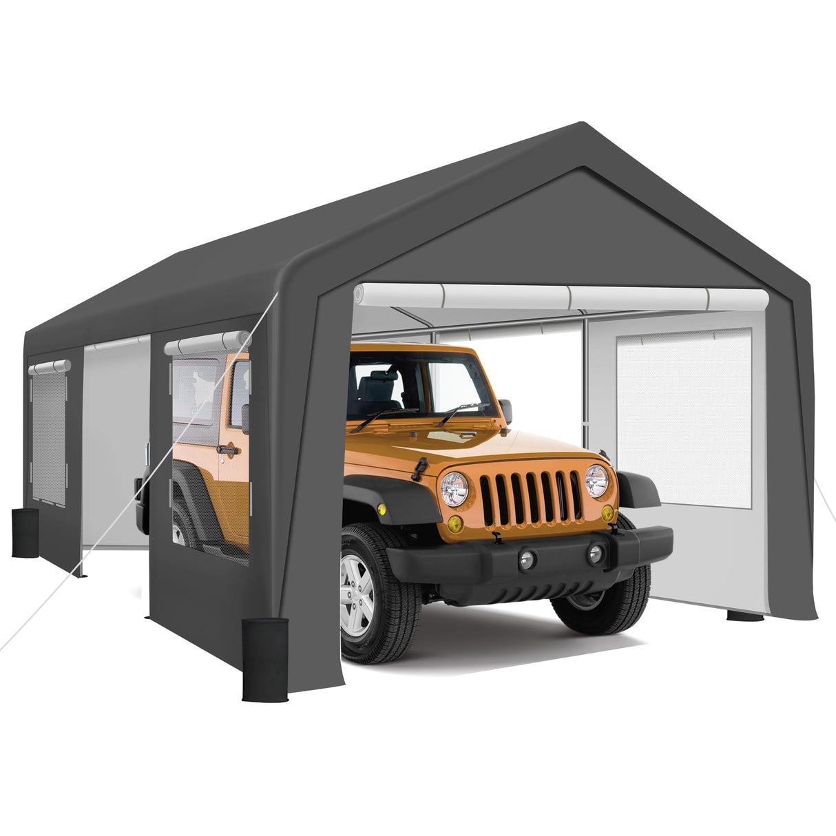 GARTOO Upgrade 11.5'x19.5' Heavy Duty Carport - Extra Large Outdoor Shelter with Roll-up Ventilated Windows & Side Doors, Portable Garage for Car Boat Truck Auto Motorcycle Outdoor Events Party, Gray GARTOO