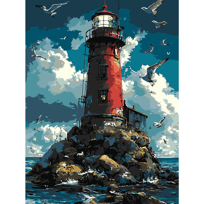 EMIEAUFG Creative Paint by Number Kit for Adults,Beacon in The Middle of The Ocean DIY Paint by Numbers Set for Home Decor and Gifting - 12x16 Inch