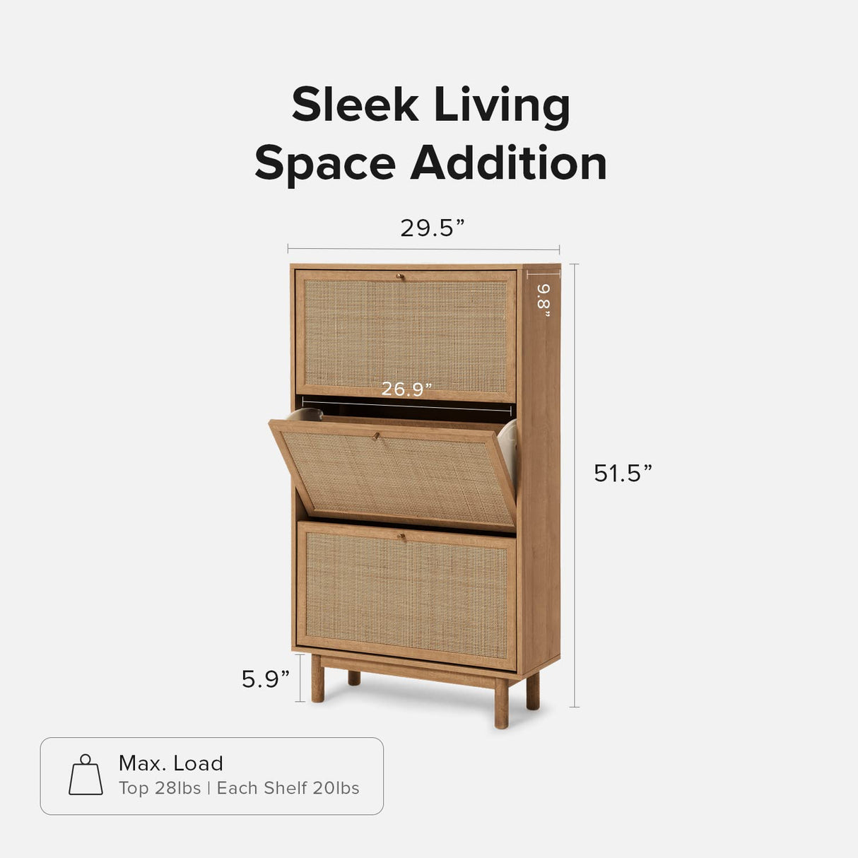 Hannah Shoe Cabinet, Natural Rattan Farmhouse Organizer, Storage, Closet Rack for Entryway, with Spacious Cabinet, Shelves, Sturdy Solid Wood Legs (Riviera Oak) mopio