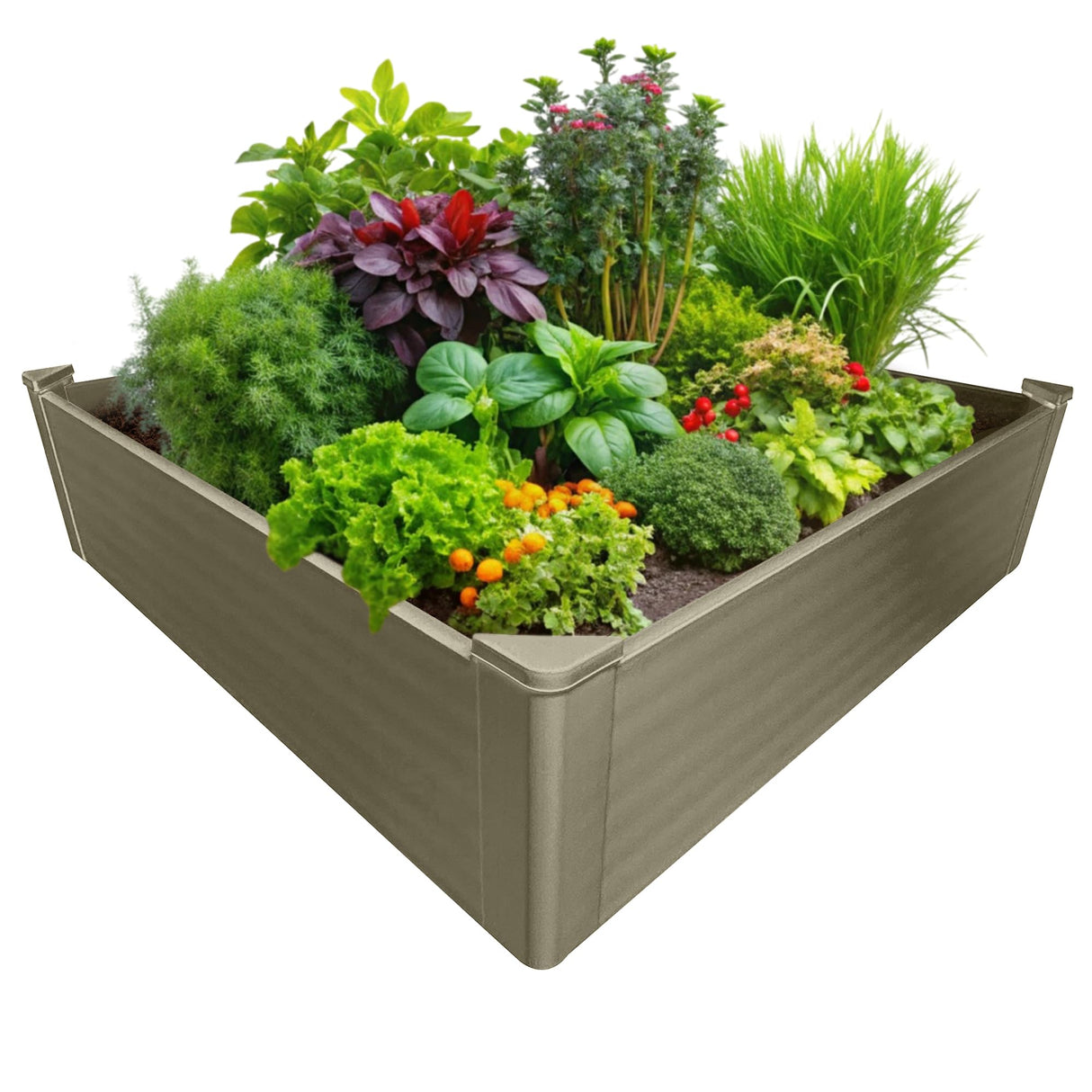 One Sweet Earth Raised Garden Bed - 4x4 ft Planter Box - Weathered Wood HDPE - No Tools Needed - DIY Kit for Urban Gardening, Flowers, Herbs & Vegetables - Made in The USA One Sweet Earth