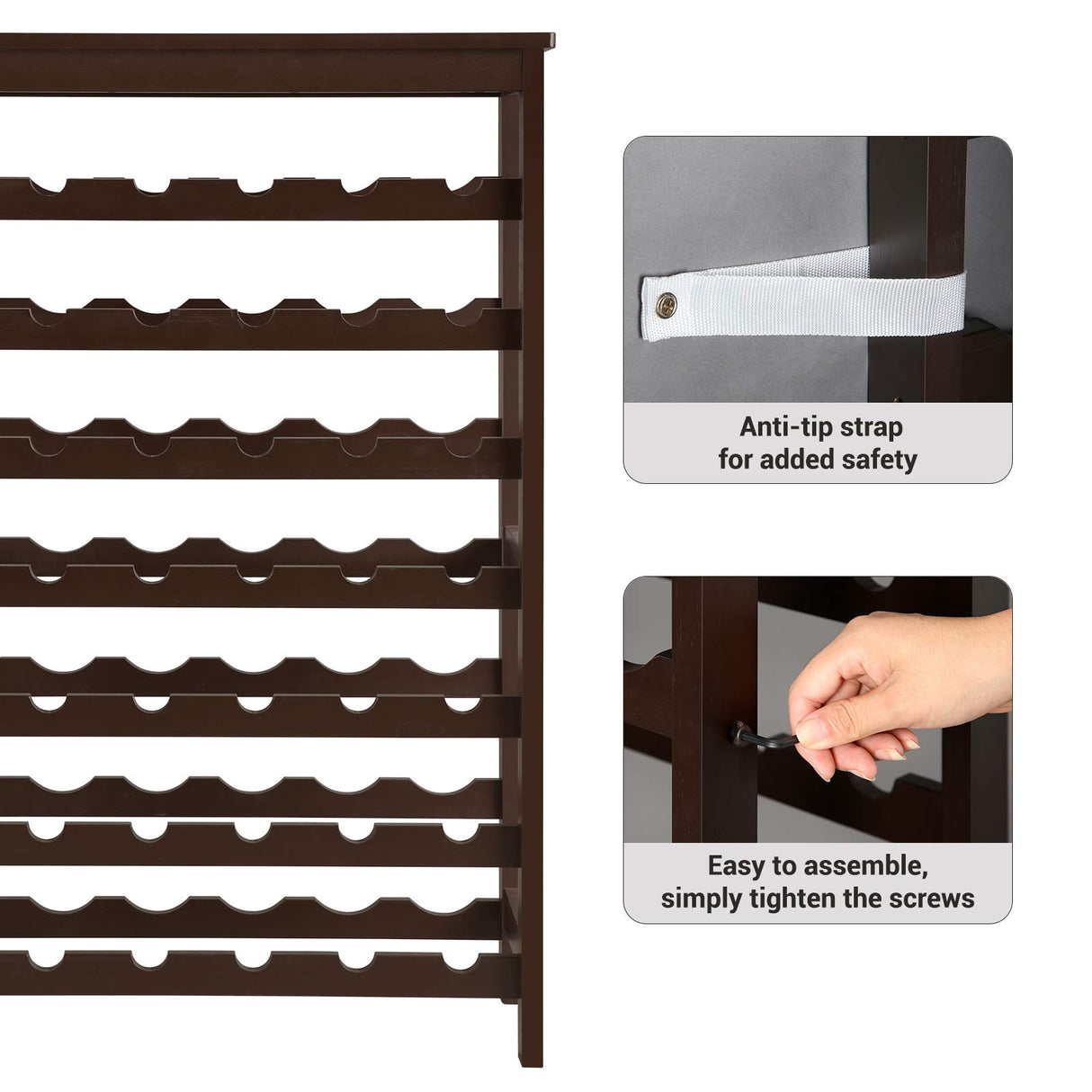 SONGMICS 42-Bottle Wine Rack Free Standing Floor, 7-Tier Display Wine Storage Shelves with Table Top, Bamboo Wobble-Free Bottle Holder for Kitchen SONGMICS