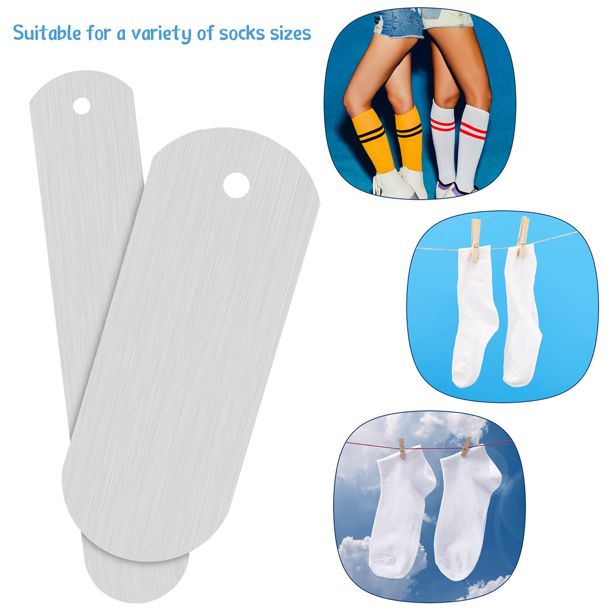 Hotop 4 Pieces Sublimation Socks Jigs Blanks Polyester Metal Insert Straight Crew Sock Jigs Dye Printing Heat Press Transfer Socks Accessories, 2 Sizes for DIY Socks Adult Women Man Hotop
