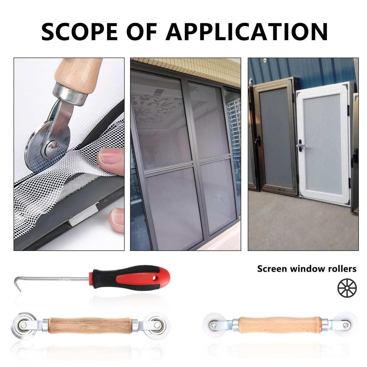 Zxglxinyao Screen Repair Tool, 3 Pcs Window Screen Rolling Tool, Metal/Nylon Window Screen Spline Roller Tool, Screen Roller with Bearing for Install/Repair/Replace Window Screens, with Removal Hook Zxglxinyao