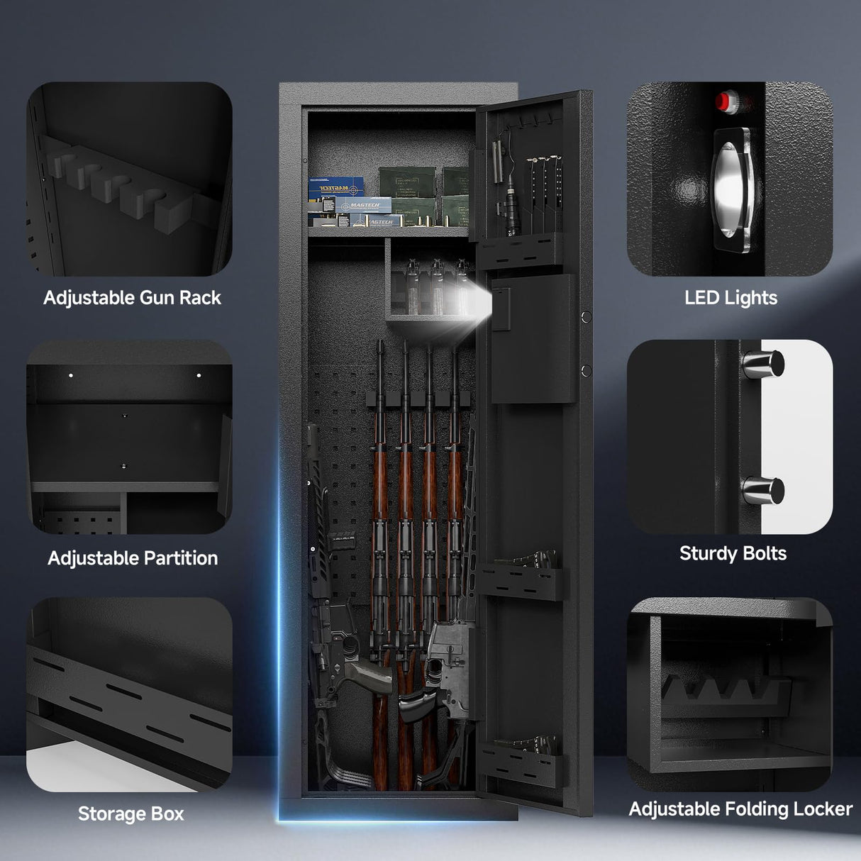 KAER 13-15 Gun Safe for Rifle and Pistols,Rifle Safes for Home,Clearance Gun Cabinet for Home Rifles and Shotguns,Gun Safe for Handgun with Digital Keypad Adjustable Shelves for Home,Unassembled KAER
