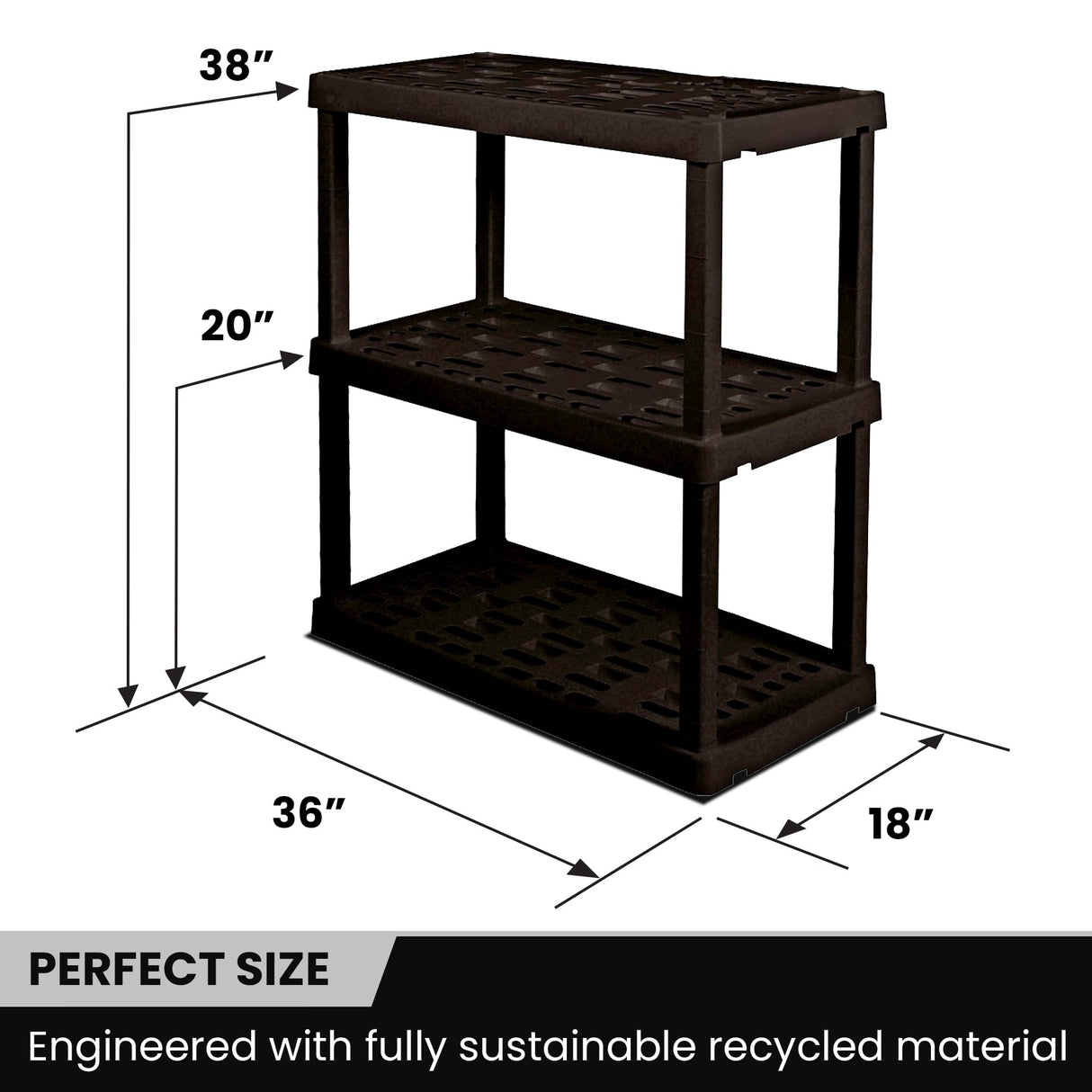 Koolatron Oskar 3 Tier Plastic Shelf, Garage Shelving Unit, Rack and Storage Shelves - Ideal for Storage Shed, and Shelf Organizer - Perfect for Garage Storage and Shelving Solutions,Black Koolatron