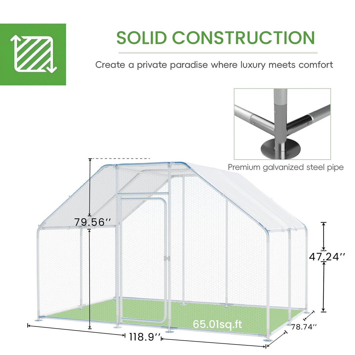 Large Metal Chicken Run, Chicken Coop with Lockable Door Flat Shape Walk-in Chicken Hen House with Waterproof & Anti-UV Cover for Duck Rabbit Habitat Cage Outdoor Poultry Cage for Yard Farm Phonjoroo