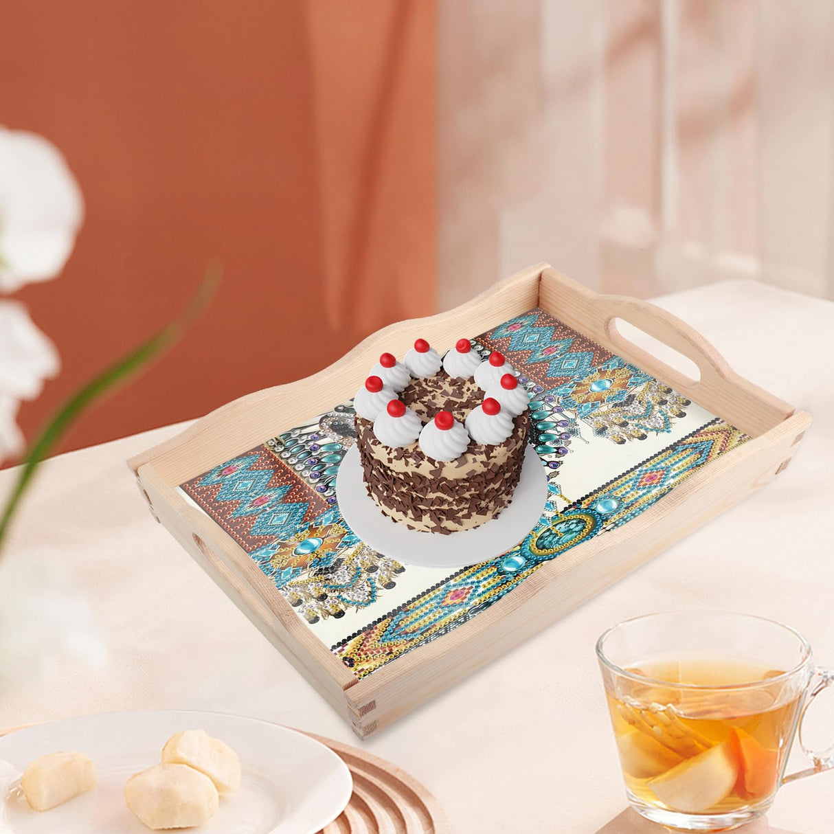 JISHSHAY Diamond Art Serving Tray Diamond Painting Food Tray Gem Art Serving Platter Gem Painting Mosaic Kits for Adults DIY Kits for Adults, with Wood Handle 20×30cm/7.87×11.81in, Wolf JISHSHAY