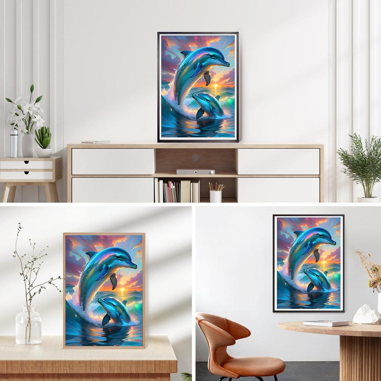 QINRUBB DIY Dolphins Diamond Painting Kits, Full Drill Sunset Diamond Art Painting Kits for Adults Beginners, DIY 5D Ocean Painting by Numbers Dolphins Diamond Art Kits for Home Decor 12x16inch QINRUBB