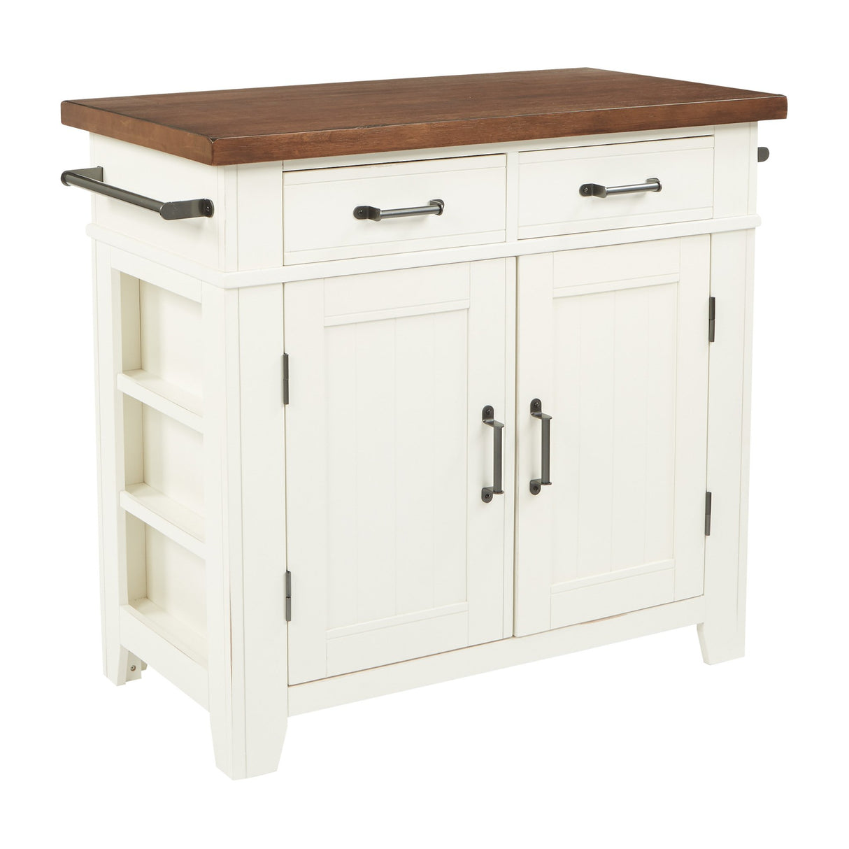 INSPIRED by Bassett OSP Home Furnishings Urban Farmhouse Kitchen Island with Vintage Oak Solid Hardwood Top, Distressed White Finish OSP Home Furnishings