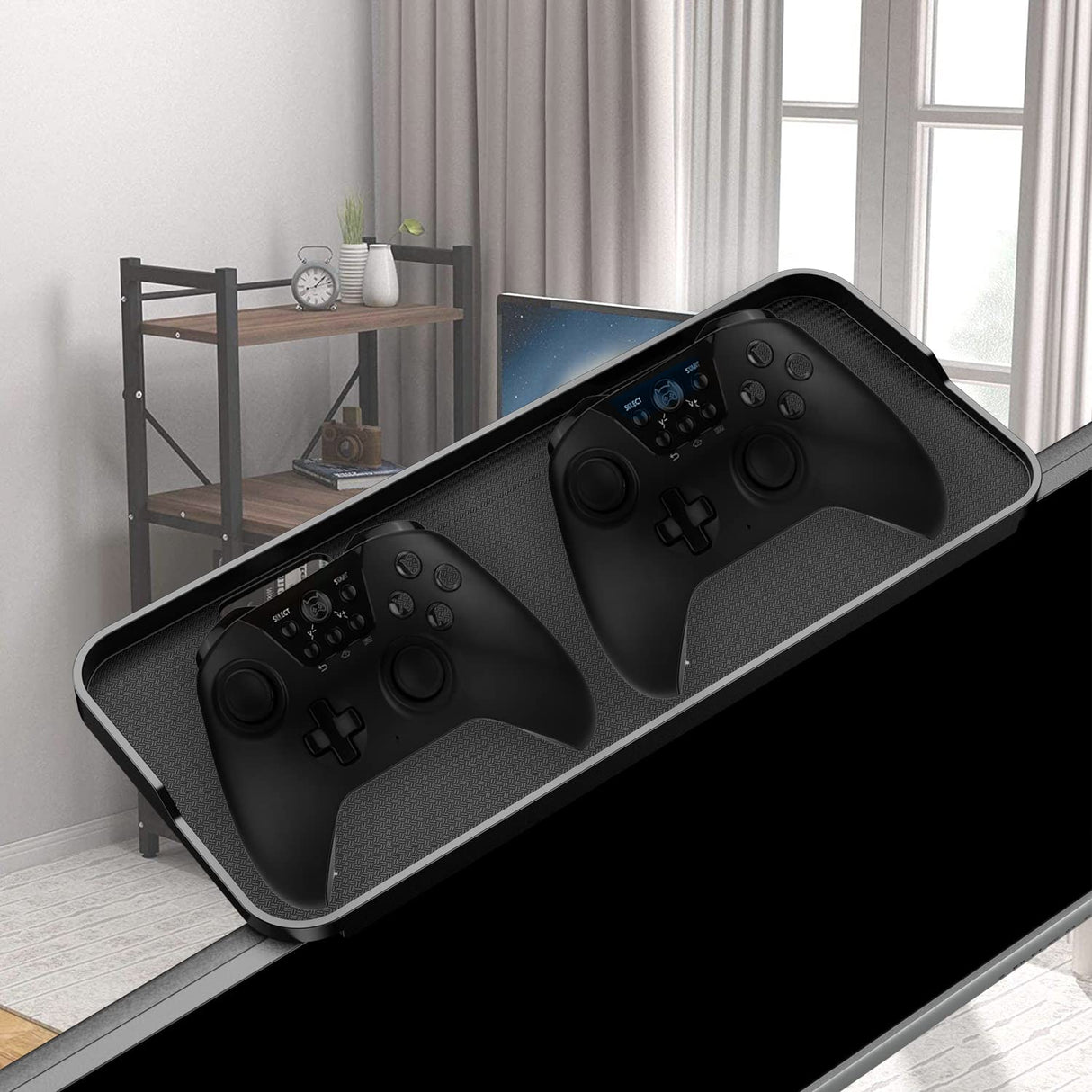 TETVIK TV Screen Top Shelf Monitor Shelf Adjustable Computer Screen Shelf Mount for Office Desk, Cellphone Stand, Media Box, Game Console, Router 11.8 x4.7 inch TV Tray Storage Organizer Bracket TETVIK