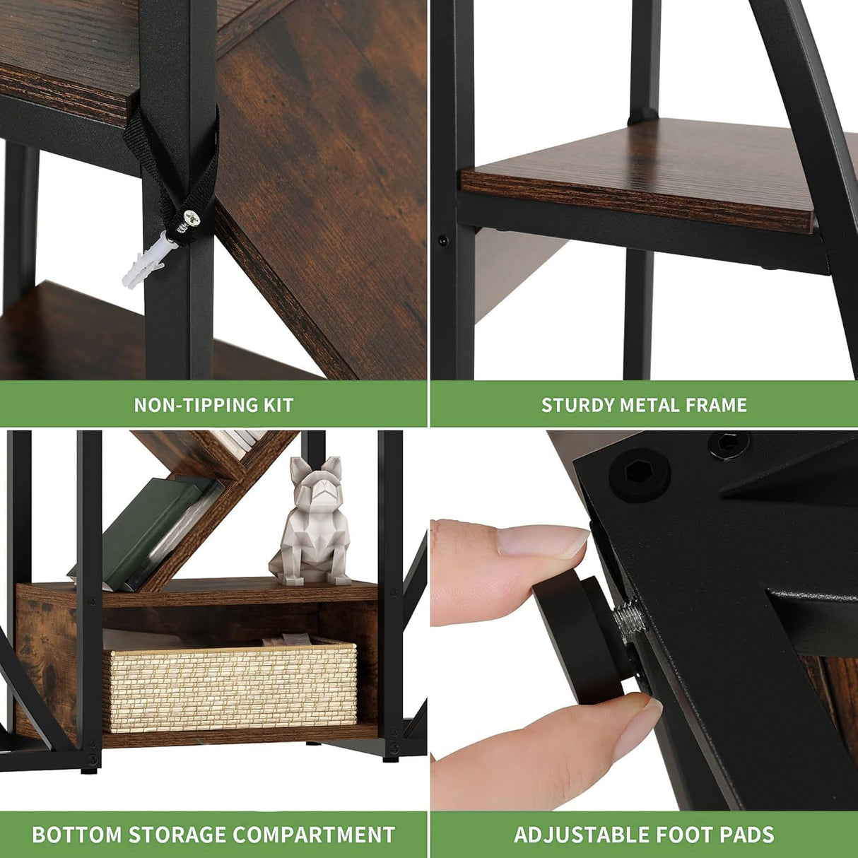 GOOBED Oval Bookshelf, Triple Wide 5 Tier Etagere Bookcase, Industrial Display Shelves Tree Bookshelf for Living Room, Bedroom, Home Office, Rustic Brown GOOBED