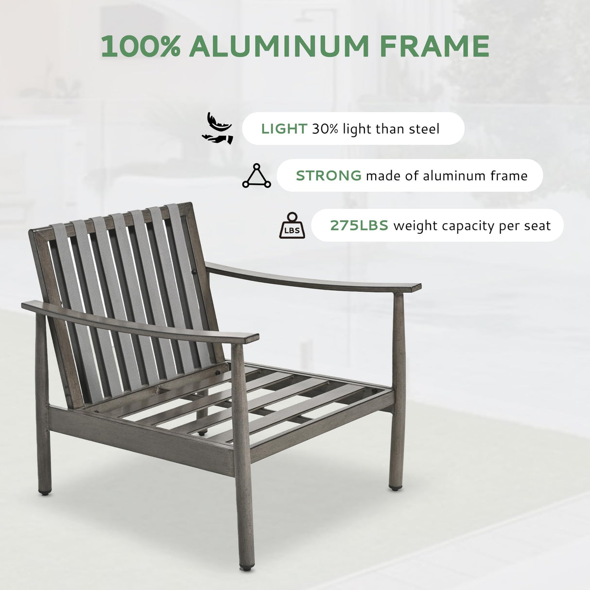 LUXIJOY Patio Furniture Set 7PCS, Aluminum Sectional Sofa Set with Coffee Table and Side Table, Loveseat, 2 Single Chairs, 2 Ottomans, Outdoor Conversation Set for Porch, Lawn, Greige & Grey LUXIJOY