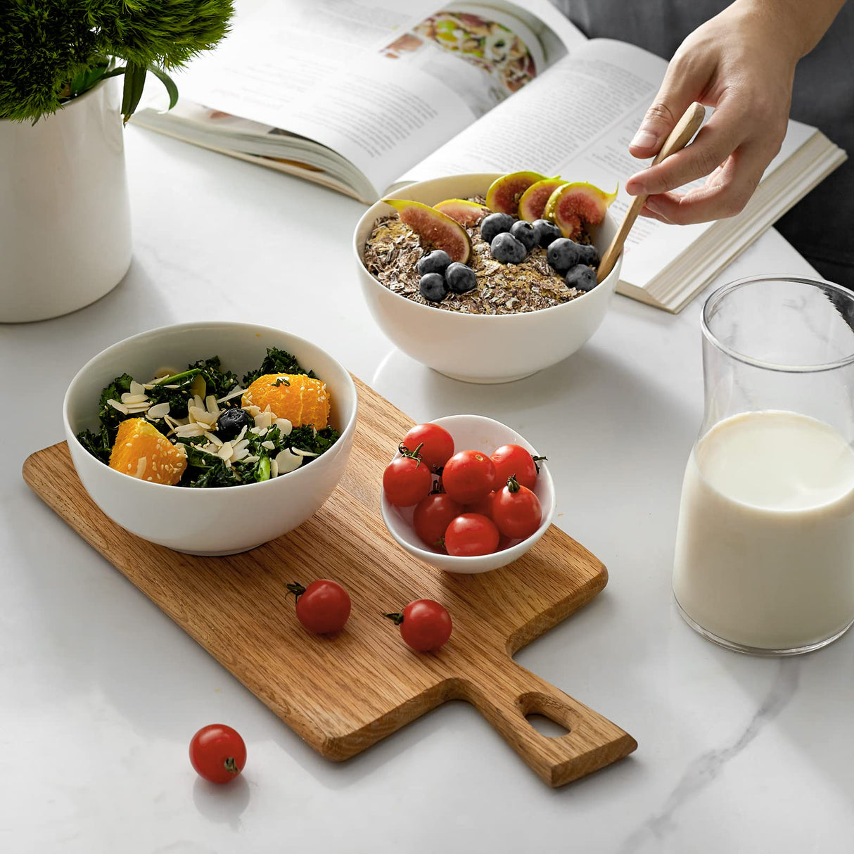 DOWAN 22 OZ White Ceramic Bowls Set of 4 - Perfect for Soup Bowls for Kitchen, Cereal Bowl, Ramen Bowl,Oatmeal Bowl, Fruit Bowl,Salad Bowl, Rice Bowl - Dishwasher & Microwave Safe DOWAN