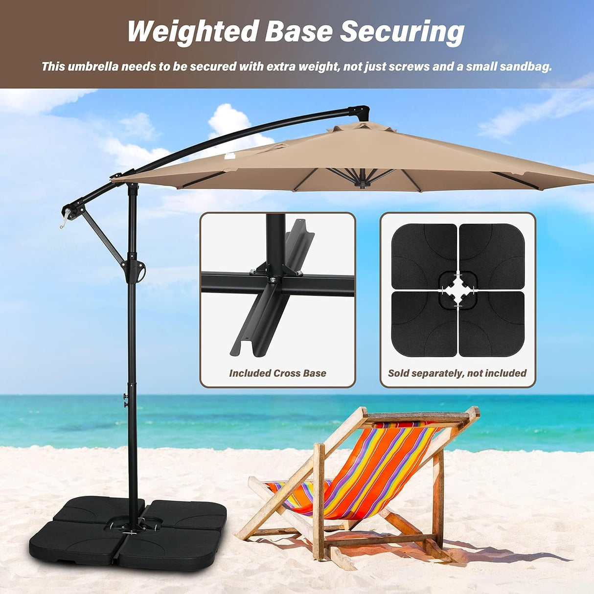 Simple Deluxe 10ft Offset Umbrella Cantilever Patio Hanging Umbrella with Crank & Cross Base Suitable for Garden, Lawn, Tan Simple Deluxe