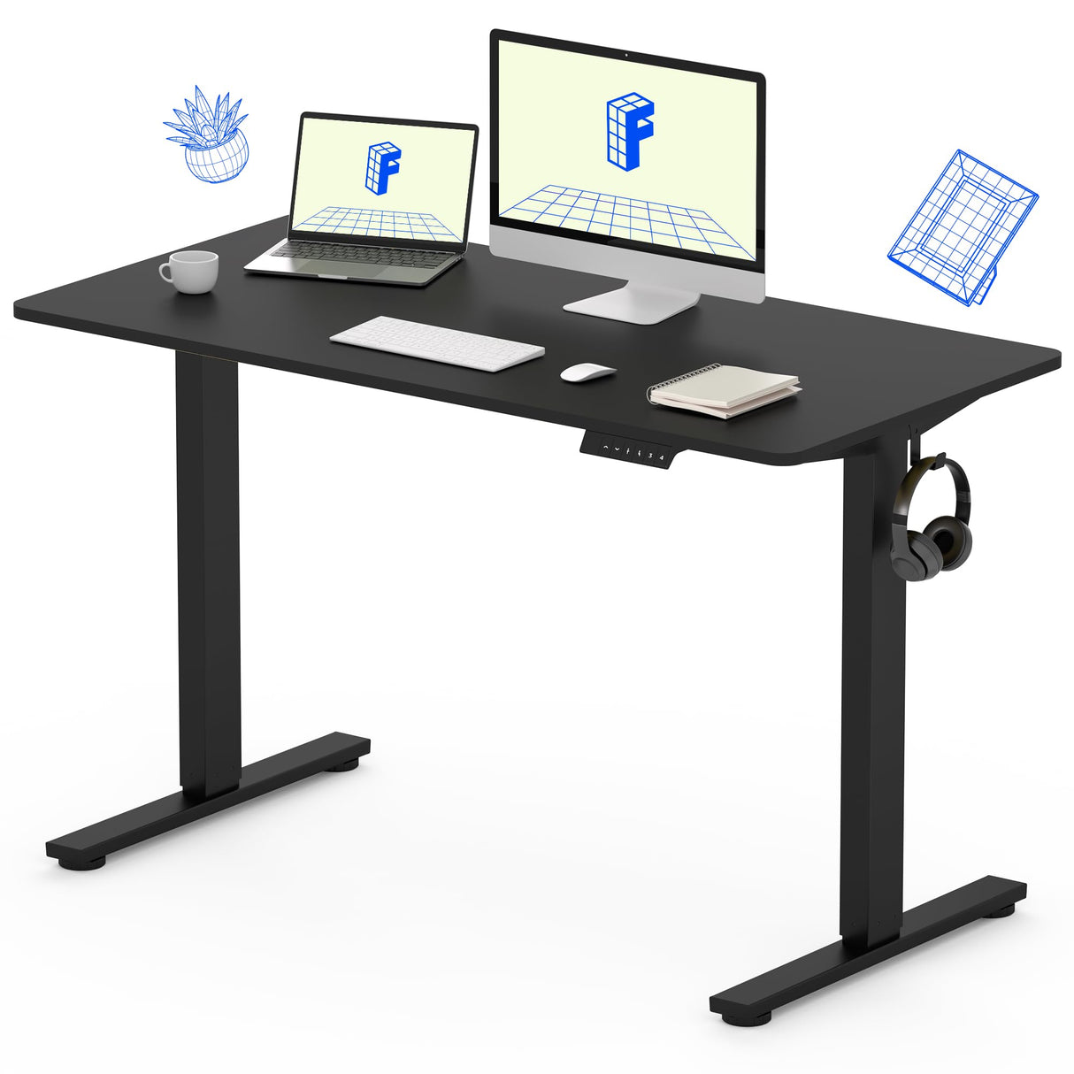 FLEXISPOT Standing Desk 48 Inches Whole-Piece Desk Board Electric Stand Up Desk Height Adjustable Desk for Home Office Sit Stand Desk(Black Frame + 48" Black Top) FLEXISPOT