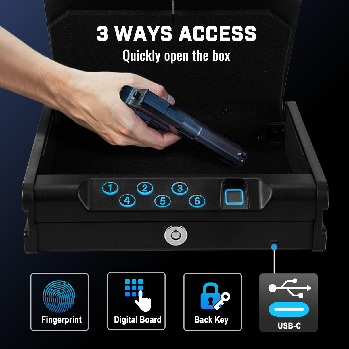 Gun Safe for Handgun - Biometric Gun Safe with Fingerprint/Full-digital Keypad/Key Lock for Pistol Jewelry Cash Safe, Gun Lock Box THIKPO