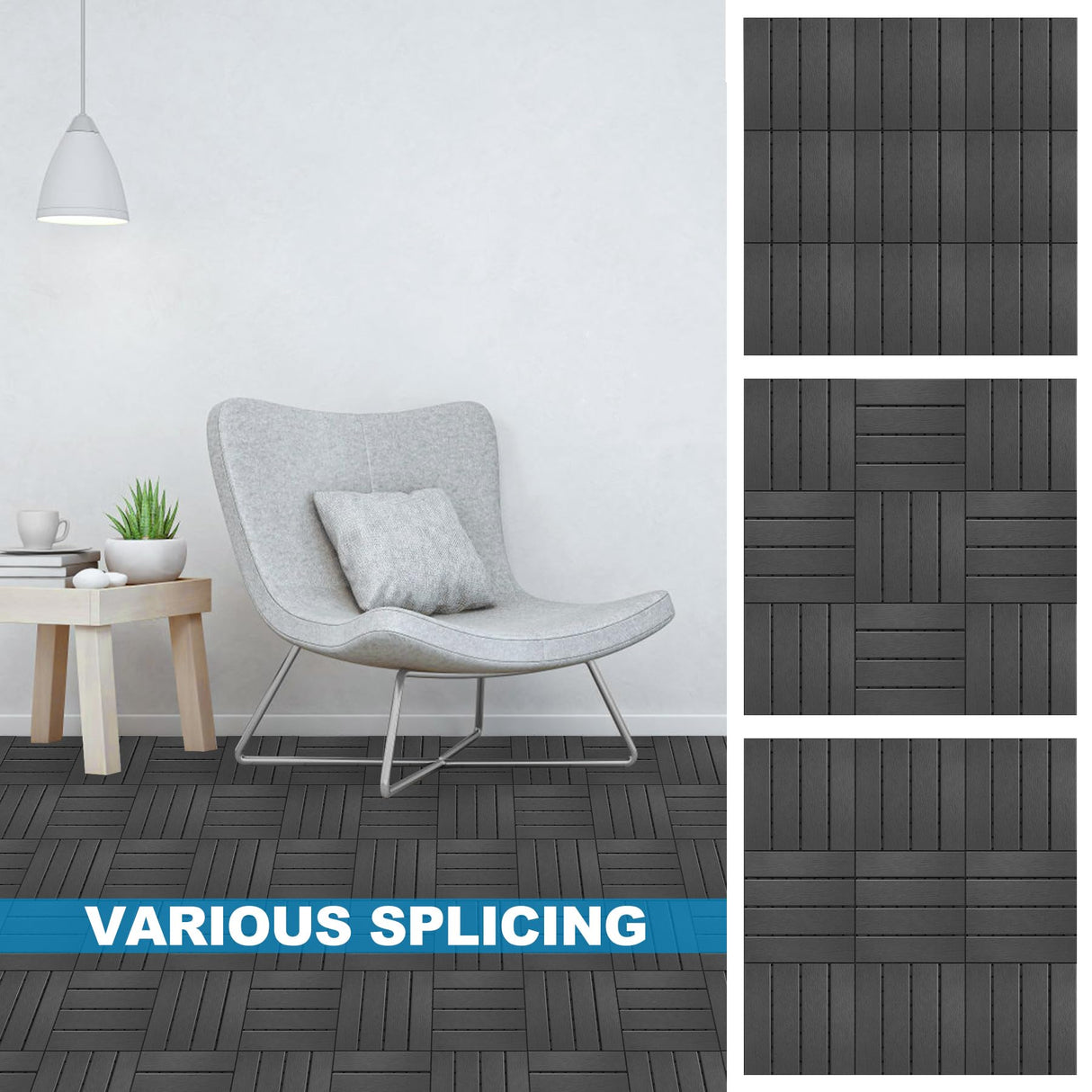 ToLanbbt Plastic Interlocking Deck Tiles 9 Pack 12"x12" Waterproof Indoor Outdoor Composite Patio Flooring Decking Tiles All Weather Use for Patio Porch Balcony Backyard Poolside, Dark Grey ToLanbbt