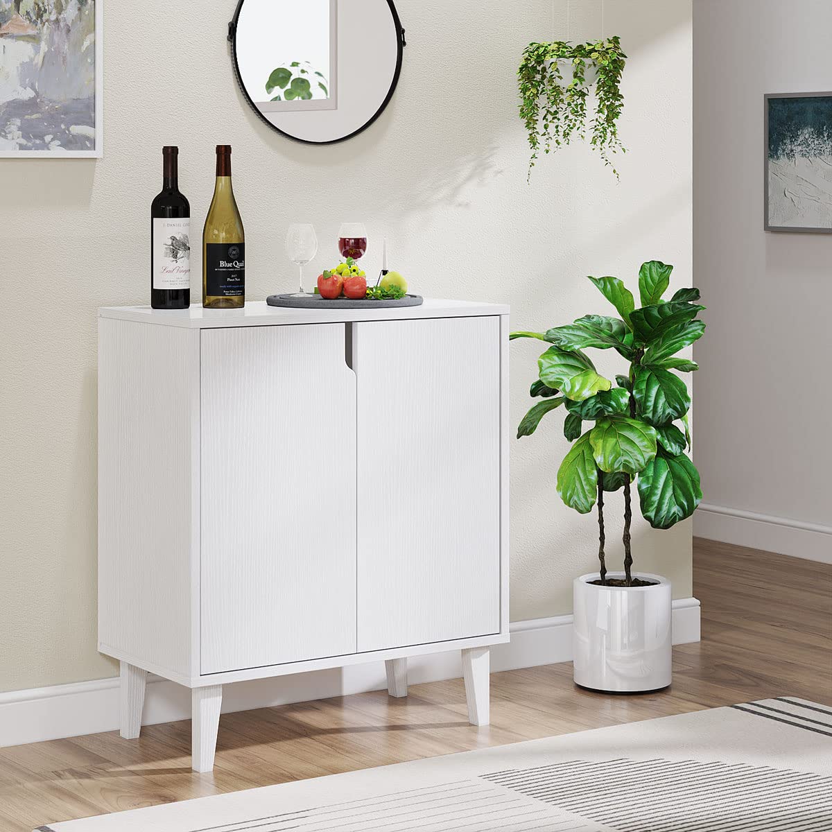 Panana White Coffee Bar Cabinet, Farmhouse Kitchen Sideboard Buffet Storage Cabinet White Accent Sideboard Buffet Cabinet for Kitchen, Dining Room, Living Room, Hallway Panana