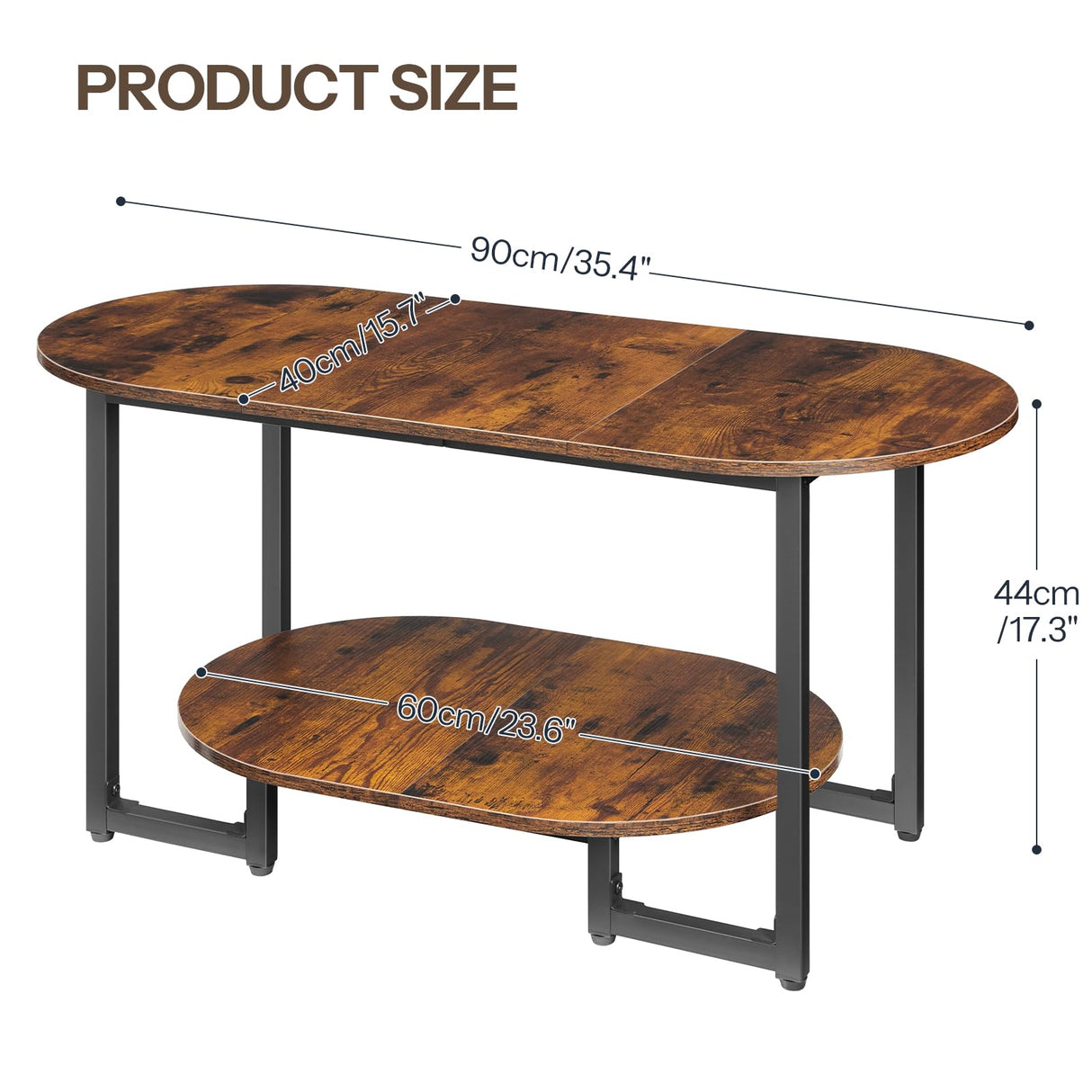 HOOBRO Coffee Table for Living Room, Oval Small Coffee Table with 2-Tier Open Storage Shelf, Industrial Cocktail Tea Table, Wooden Desktop Center Table, Farmhouse, Home Office, Rustic Brown BF09KF01 HOOBRO