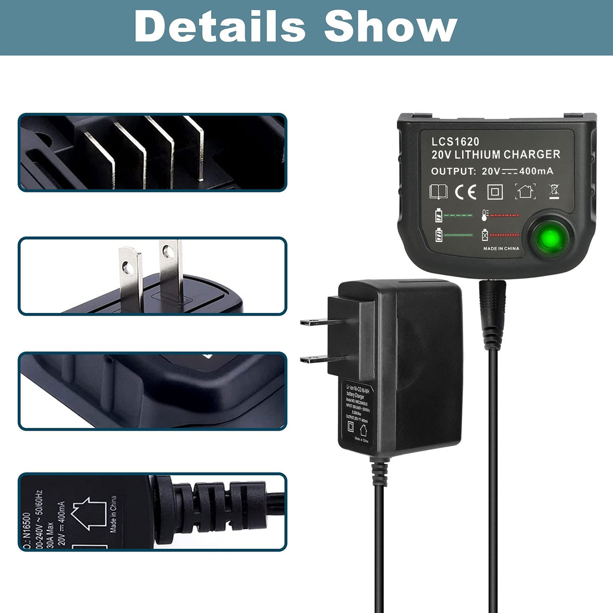 KUNLUN LCS1620 20V Lithium Battery Charger - Compatible for Black & Decker 16V 20V Lithium Battery LBXR20 LBXR20B LBXR20-OPE LB20 LBX20 LBX4020 LB2X4020 LBXR2020-OPE BL1514 LBXR16 LST220 KUNLUN