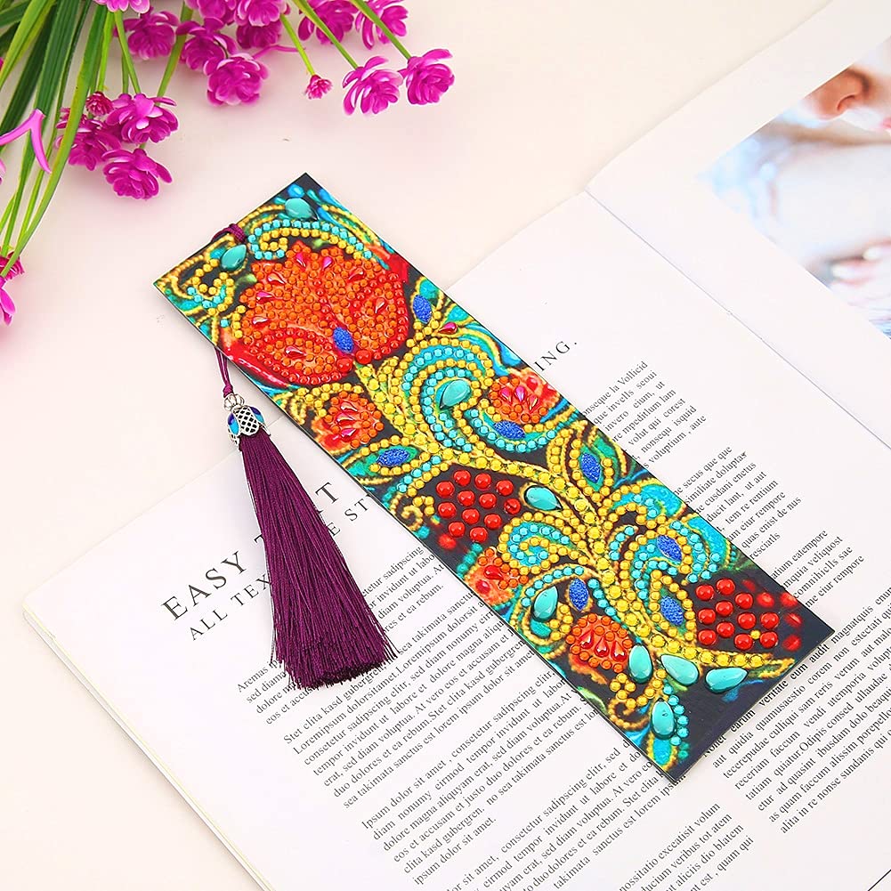 2 Pcs Diamond Painting Tassels Bookmarks Art 5D DIY Rose and Peacock Kits Leather Bookmark for Graduation Anniversary Birthday Christmas Kids Adults Beginners Miyolo