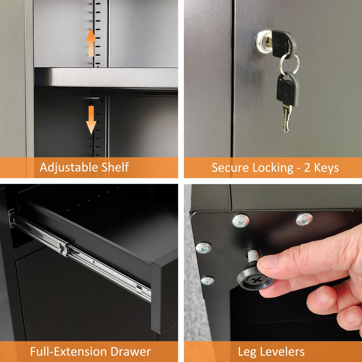 JINKUR Metal Storage Cabinet with Locking Doors and Adjustable Shelf, Lockable Storage Cabinets with Drawers for Home Office Garage Kitchen Pantry (Black) JINKUR