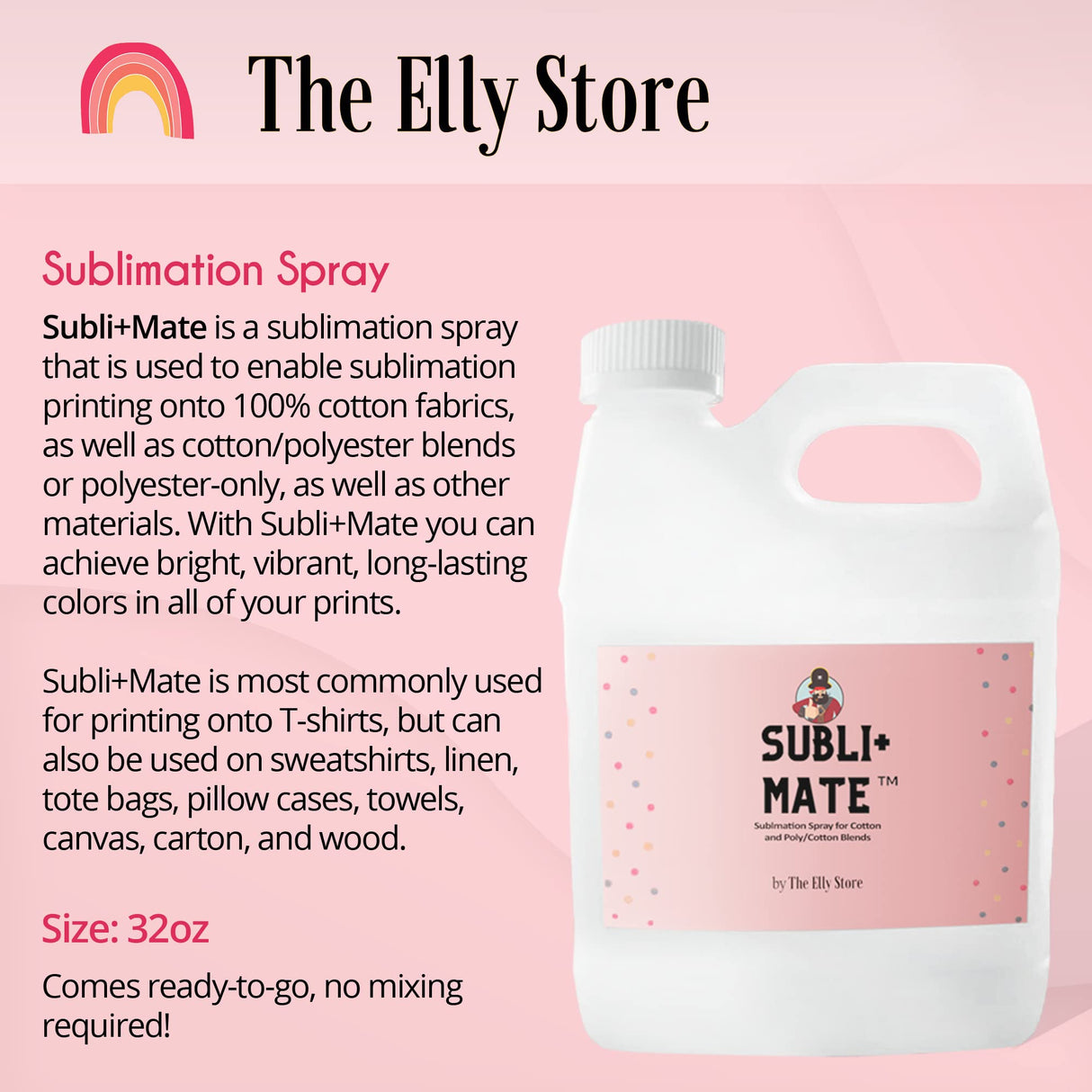 Sublimation Spray for Cotton and Cotton/Polyester Blends.32 oz. with Spray Bottle- Subli+Mate Subli+ Mate